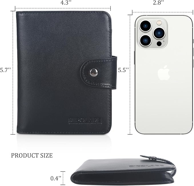 Polare Napa Leather Slim and Soft RFID Blocking wallet For Men Snap Bifold Travel Wallet Passport Holders 2 Passports (Black with AirTag Slot)