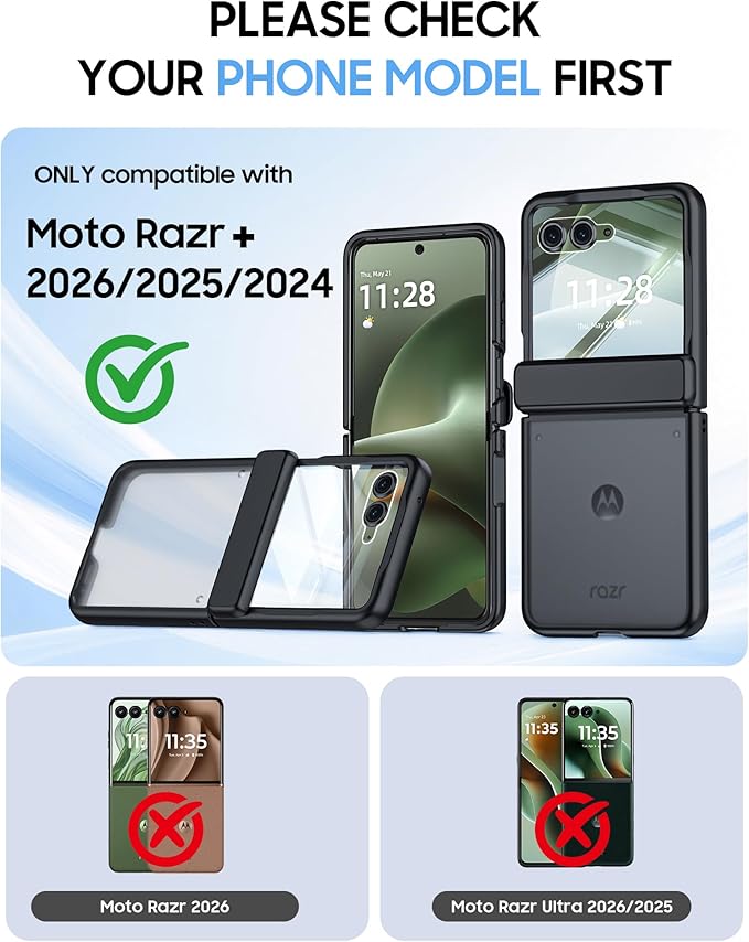 for Motorola Razr+ Plus 2026,Razr+ Plus 2025/2024 Case with Hinge Protection, Screen Protector, Skin Feel Translucent Frosted, Shockproof Cover for Razr+ 2026/2025/2024-Black