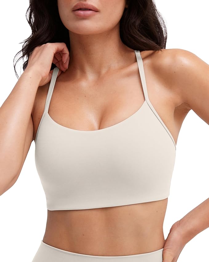 PAVOI ACTIVE Yoga Racerback Bras for Women - Buttery Soft Low Support Scoop Neck Y-Back Thin Strap Sports Bra - FlexFlow