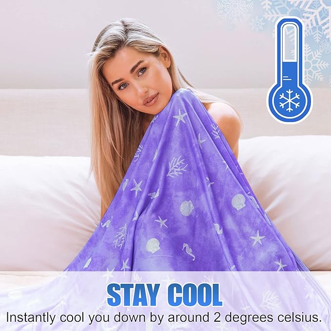 Ailemei Direct Cooling Throw Blanket with Double Sided Cold Effect, Lightweight Breathable Summer Coastal Theme Bed Blankets, Transfer Heat to Keep Body Cool for Hot Sleepers Night Sweats, 50“x70”