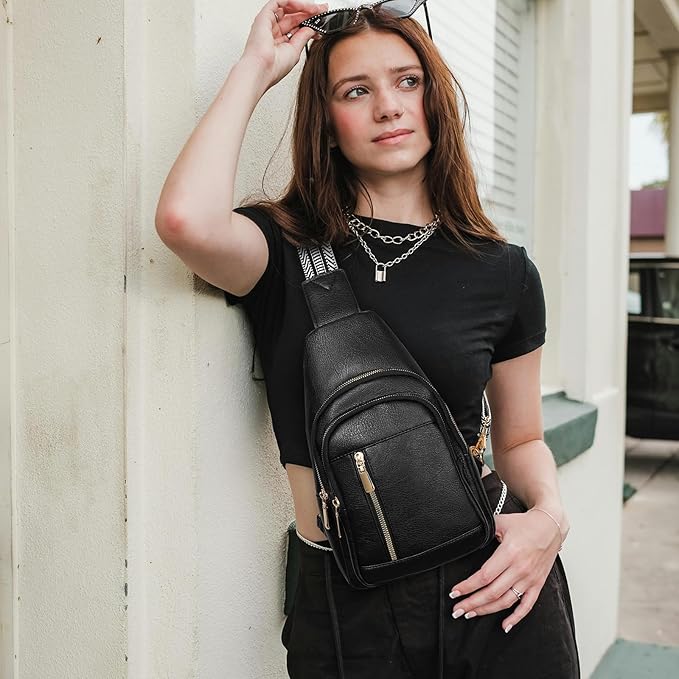 GAEKEAO Sling Bag for Women Crossbody Bags Vegan Leather Fanny Pack Chest Trendy Shoulder Bag for Travel Everyday Vacation
