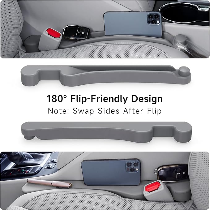 Car Seat Gap Filler Set of 2, 3IN1 Seat Side Gap Filler Plug with Storage Slot & Hook Function, Soft Foam Universal Fit Car SUV Truck Fill Gap Between Seats Console Organizer（Standard Carbon Gray）