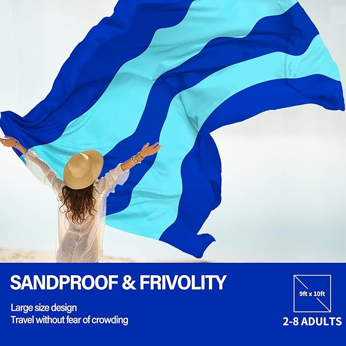 Famstar Beach Blanket Oversized Extra Large 78"X81"/10'X9',Waterproof Sandproof Beach Blanket 2-8 Adults Lightweight Durable for Travel Camping Hiking Picnic