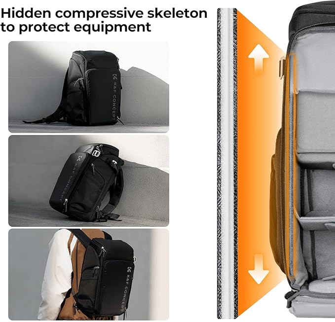 K&F CONCEPT Professional Camera Backpack, Large Photography Backpack Expandable to 25L, Quick Access&Water Resistant Camera bags with Rain Cover&Tripod Holder for Canon/Nikon/Sony/DJI/DSLR Mirrorless