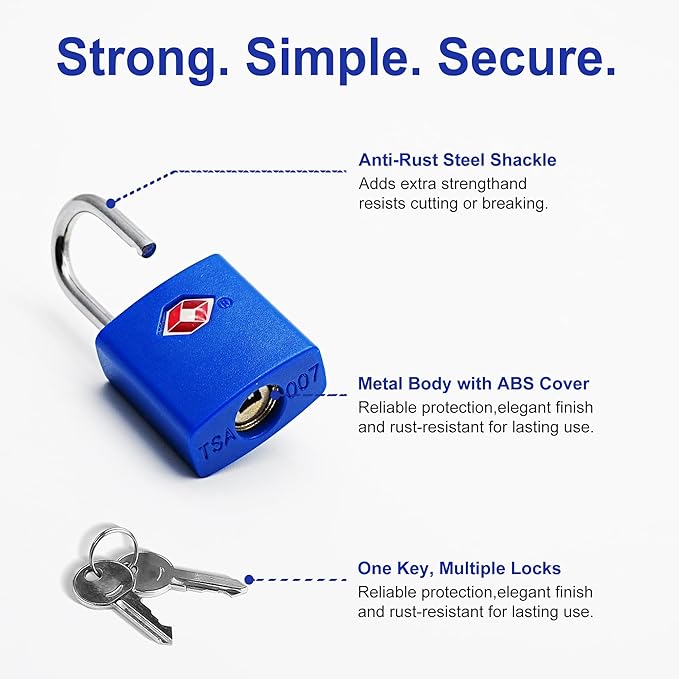 TSA Approved Locks for Luggage 4 Pack, TSA Locks for Luggage Travel Accessories, Small Padlock with Key, Weatherproof Outdoor Use Keyed Mini Padlock for Suitcase, Backpack, Bag, Zipper