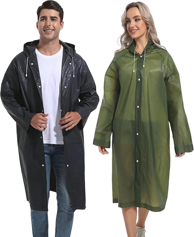 2PCS Rain Ponchos for Adults Reusable Rain Coats for Adults Rain Jackets Raincoats for Men Women