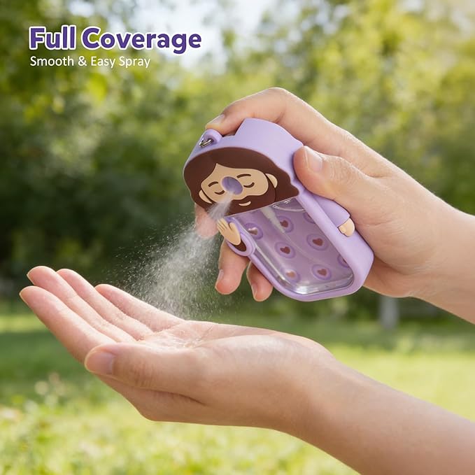 Cornholepy Cute Jesus Hand Sanitizer Keychain 30ml Silicone Spray Bottle Case for Purse Backpack School Office