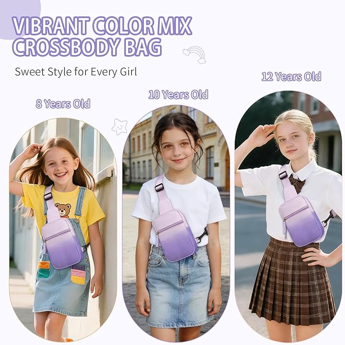 Birthday Gifts for 8 9 10 11 12 Year Old Teens Girls Kids, Fanny Pack Crossbody Bag Sling Belt Bags Purse, Dorm Travel Essentials for Girls Fashion, Preppy Tween Teen Girl Gift Trendy Stuff