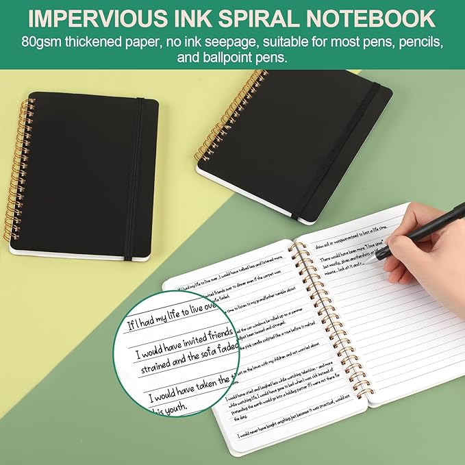 Utron 3 PCS Small Spiral Notebook 5x7, Notebooks for Note Taking, Black Spiral Journal Notebook, Work Notebook Small Notebooks 5x7 with Strap, Cute Notebooks for Women 70 Sheets/Note Books