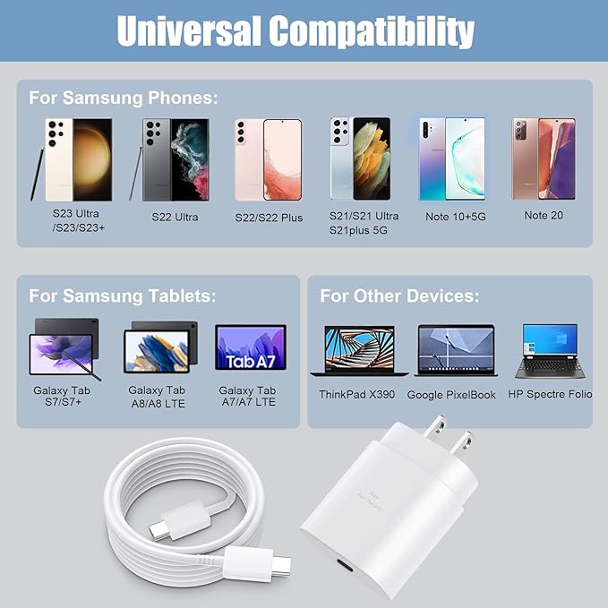 25W Super Fast Charger Type C, S24 S23 Ultra Charger PD/PPS USB C Super Fast Charging Block &8FT Type C Cable Cord for Samsung Galaxy S26/S25/S25 Ultra/S25+/S24/S23/S23+/S23Ultra/S22/S22+/S22Ultra/S21