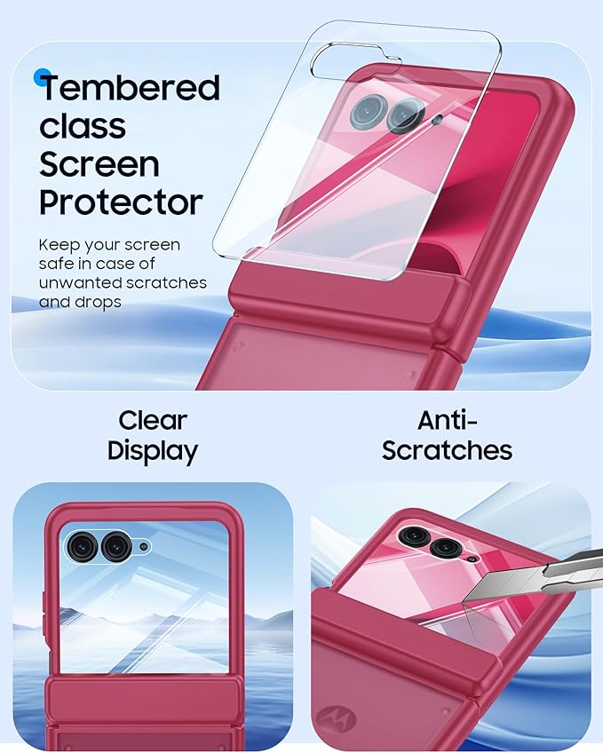 for Motorola Razr 2025 Case/Razr 2024 Case with Hinge Protection, Screen Protector, Ultra-Thin Skin Feel Translucent Frosted, Shockproof Cover for Razr 2025/2024-Rose Red (NOT for Plus/Ultra)