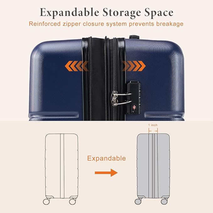 Sweetcrispy 29 Inch Carry On Luggage, ABS Hard Shell Lightweight Rolling Suitcase with Smooth Spinner Wheels and Built-in TSA Lock, Travel Suitcase for Business and Holiday Trips, Navy Blue