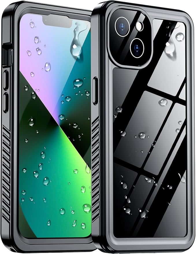 Compatible with iPhone 13 Case Waterproof, Built-in Screen & Camera Protector IP68 Underwater Full Body 13FT Military Dropproof Shockproof Phone Case 6.1"-Black/Clear | Waterproof