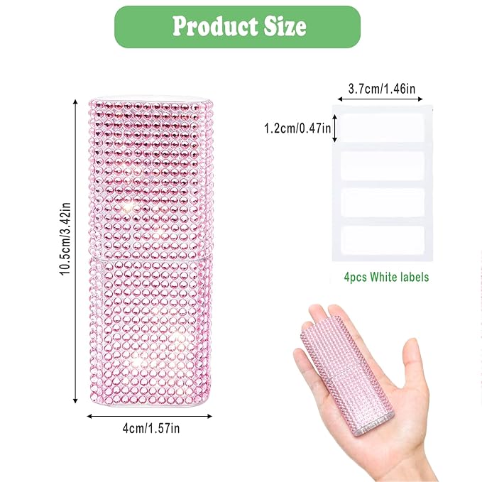 Cotton Swab Holder for Travel, 2 Pcs Portable Small Dental Floss Holder Sparkling Rhinestone Cotton Pad Holder, Travel Floss Picks Case with Dustproof Lid for Cotton Bud Floss, Pink