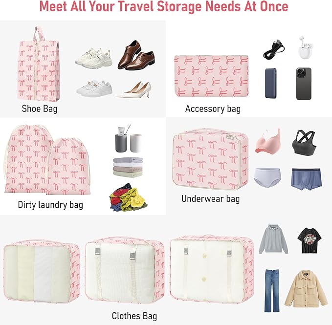 8 Set Packing Cubes for Travel Suitcase Organizer Bags Luggage Packing Cubes Set Travel Essentials Accessories Gifts for Women
