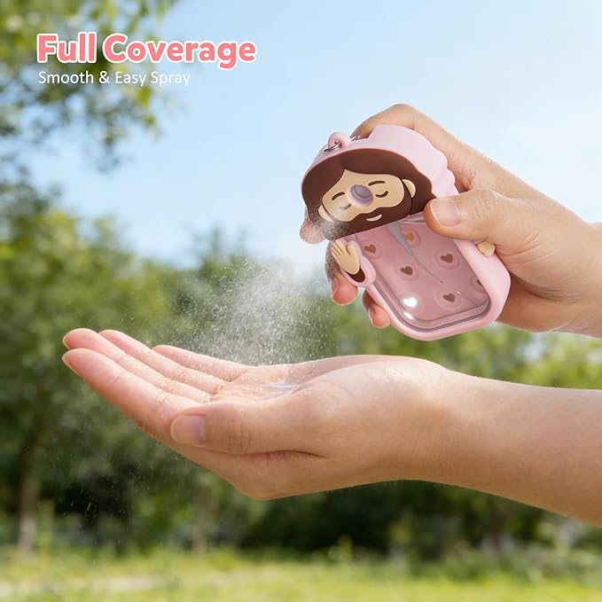 Cornholepy Cute Jesus Hand Sanitizer Keychain 30ml Silicone Spray Bottle Case for Purse Backpack School Office