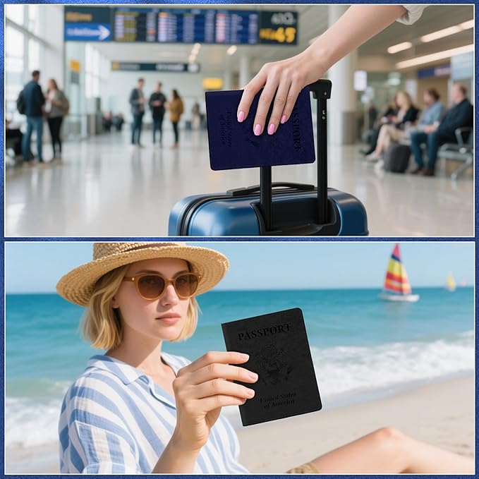 Passport Holder for Travel, 2 PCS Passport Holder, Travel Passport Holders Must Haves for Women Men, Passport Cover Passport Wallet Case Holders for Travels Cruise Ship Essentials, Black & Dark Blue