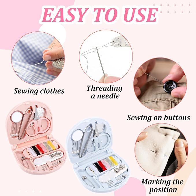 LIQWEI 4 Sets Sewing Kit, Mini Travel Sewing Set, Sewings Kits for Adults Portable Sewings Machine DIY Supplies, Emergency Sew Tool Kit for Beginner Traveler Hotel