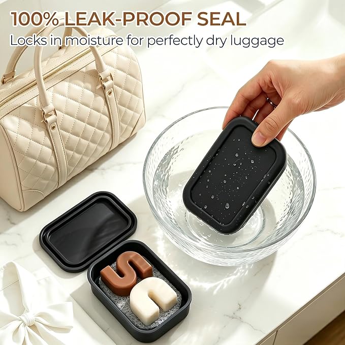 AIMAIAIMAI Silicone Shampoo Bar Travel Case with Drain Pad – Leak Proof Bar Soap Travel Case for 2 Bars, Shampoo & Conditioner Bar Holder for Camping, Gym | 1 Pack, Black