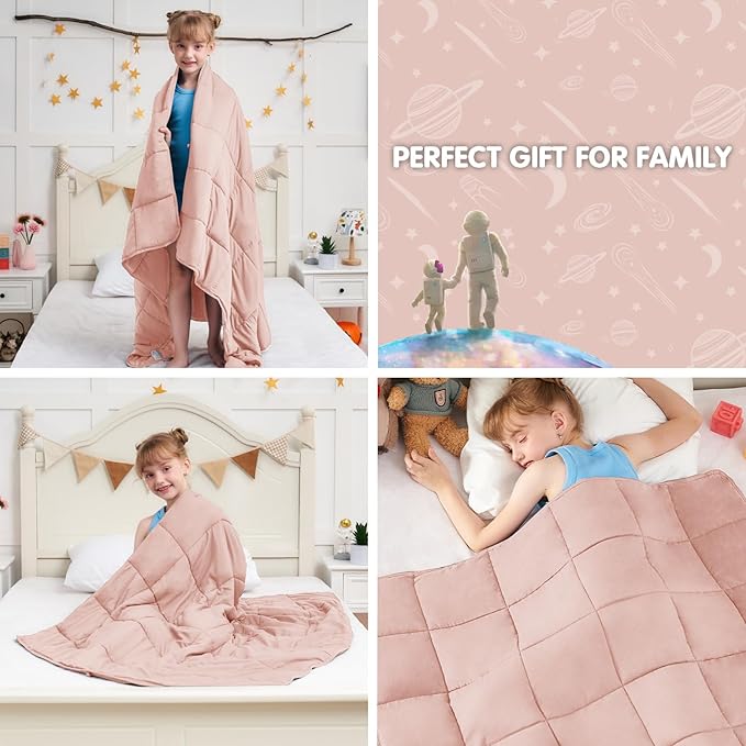 Pink Weighted Blanket Kids 3lbs, 36"x48", Cooling Heavy Throw Blanket for 20-40lbs, Microfiber Soft Thick Big Blankets Weighted Comforter Breathable Gift
