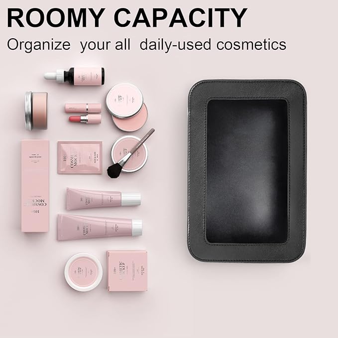 LETGO Clear Beach Makeup Bags, TSA Approved Toiletry Bag with Zipper, Clear Makeup Organizer Fit Carry-on Travel Car Accessories Essentials,Portable Travel Small Pouch for Women Men (Black)