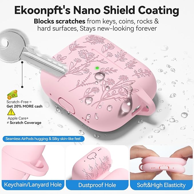 Ekoonpft for Airpods Pro 3 Case, Flower Engraved Cases for Apple AirPods Pro 3rd Generation 2025, Soft Silicone Cover for Men Women Girly with Cleaning Kit & Keychain, Anti-Scratch, Shockproof