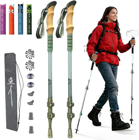 Walking Sticks for Women, Men & Seniors, Compact Lightweight Cork Grip Collapsible Trekking Poleswith 1/4" Screw for Daily Balance Support