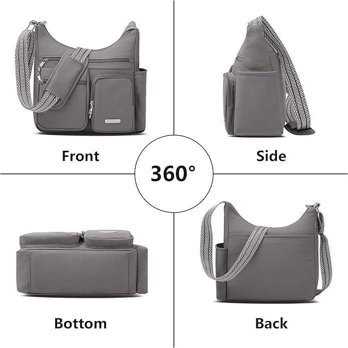 MHCNLL Anti Theft Crossbody Bag for Women, Lightweight Travel Purse, Waterproof Nylon Multi-Pocket Everyday Shoulder Handbag