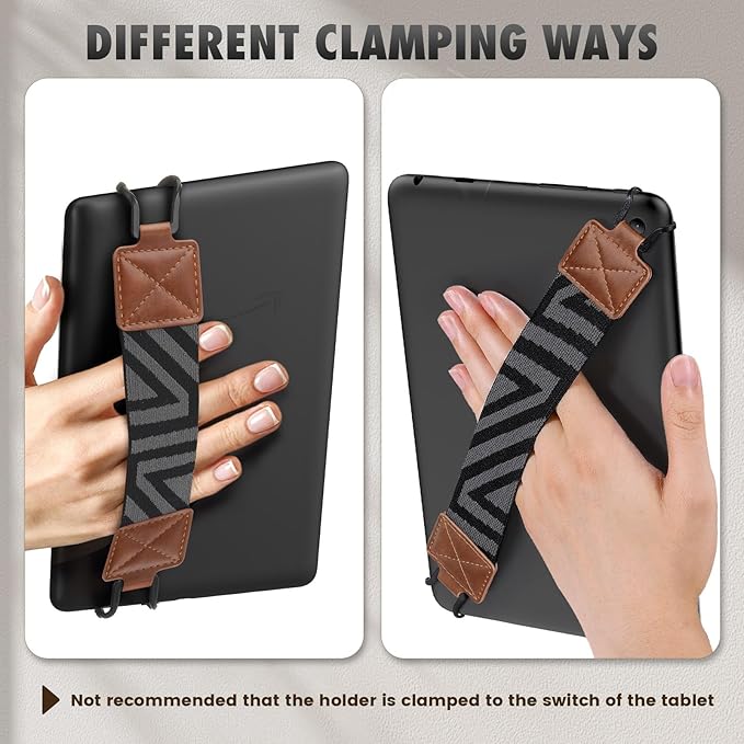 MoKo Security Hand-Strap for 9-11 Inch Tablet, iPad/iPad Pro/iPad Air/Kindle Fire HD/Samsung, High-Elasticity Versatile Hand Strap Lightweight Finger Grip Holder, Brown