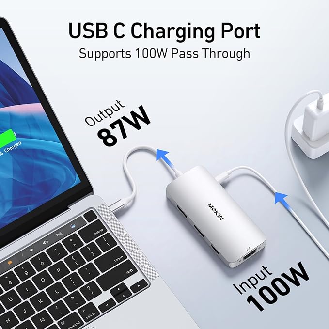 USB C Docking Station Dual DisplayPort, 8 in 1 USB Hub with 2 DP, HDMI, VGA, USB C 2.0, A 2.0, PD Charging Port, Multi Monitor Adapter for Dell/HP Laptops, Silver