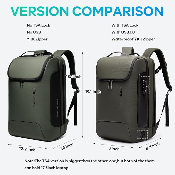 BANGE Men's Laptop Backpack for 17.3Inch Notebook,Airline Approved Travel Backpacks,Business High Tech Backpack with Water Bottle, Work Business Backpacks for Men and Women