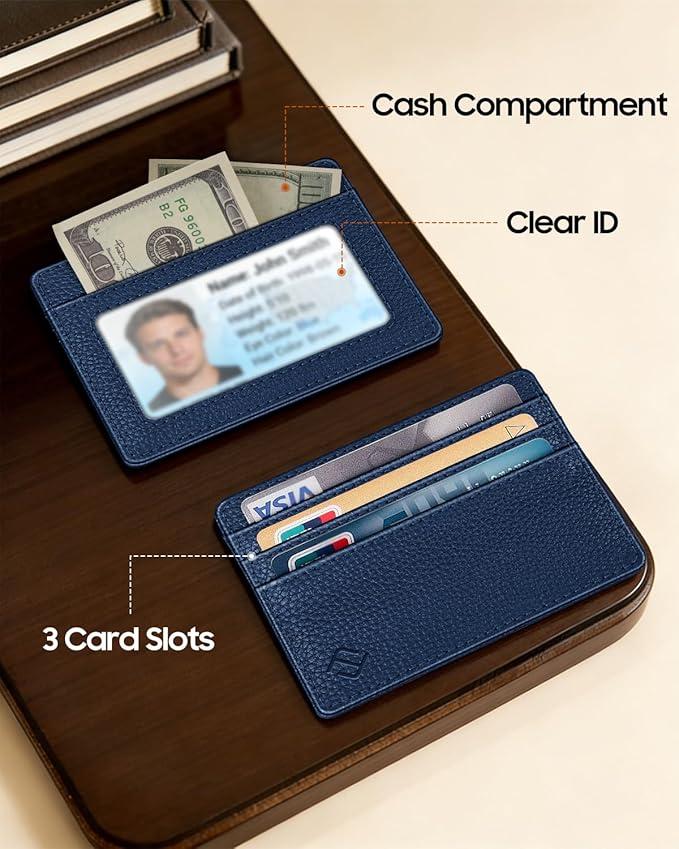 FINTIE Slim Minimalist Front Pocket Wallet, RFID Blocking Credit Card Holder Card Cases with ID Window for Men Women, Navy