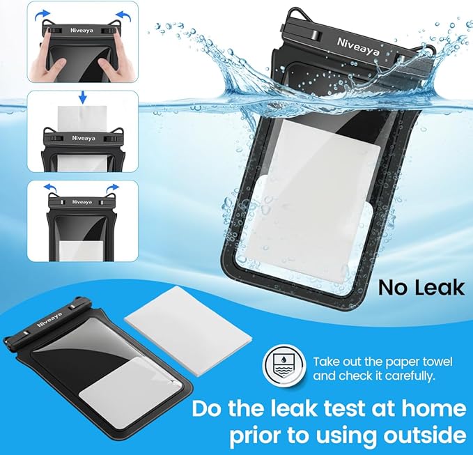 Niveaya IPX8 Double Space Waterproof Phone Pouch (up to 8.3") -2 Pack Waterproof Phone Case with Lanyard for iPhone 17 16 15 Pro Max,Touchscreen & Underwater Photography, Beach Cruise Essentials 2026