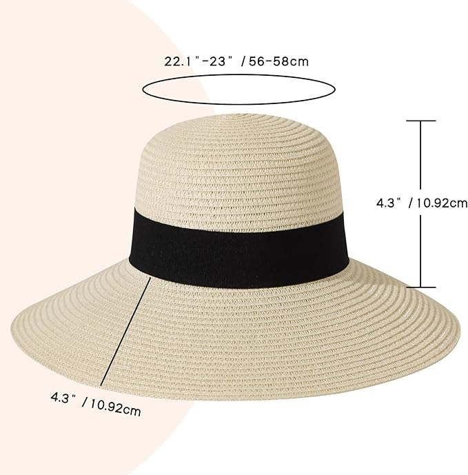 Beach Hat for Women, Wide Brim Sun Straw Hats for Women, Sun Hat Womens UPF 50+ UV Protection, Floppy Foldable Summer Hats