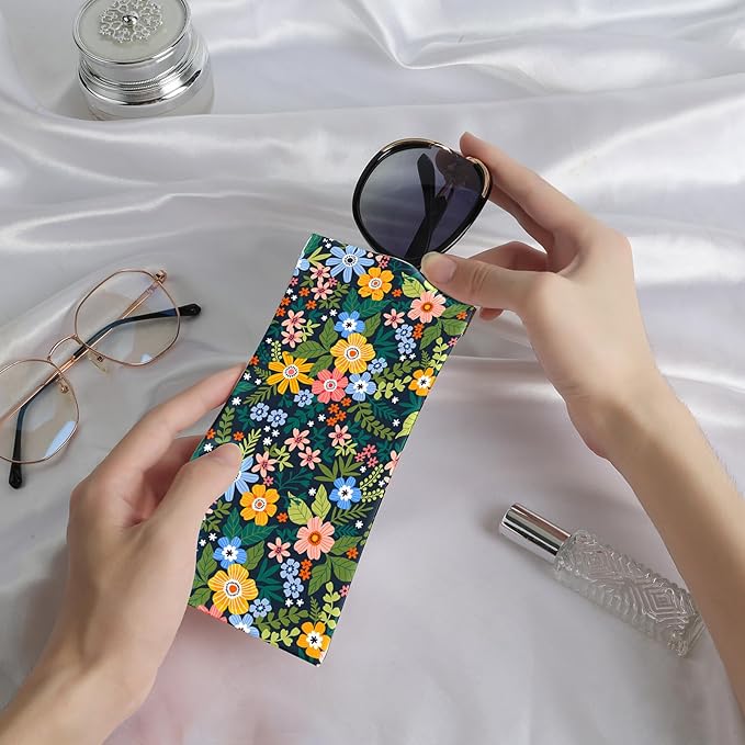 Anikathy 2Pcs Sunglass Eyeglass Glasses Case Soft PU Leather with Cleaning Cloth Cute Glasses Pouch Bag for Men Women Girs