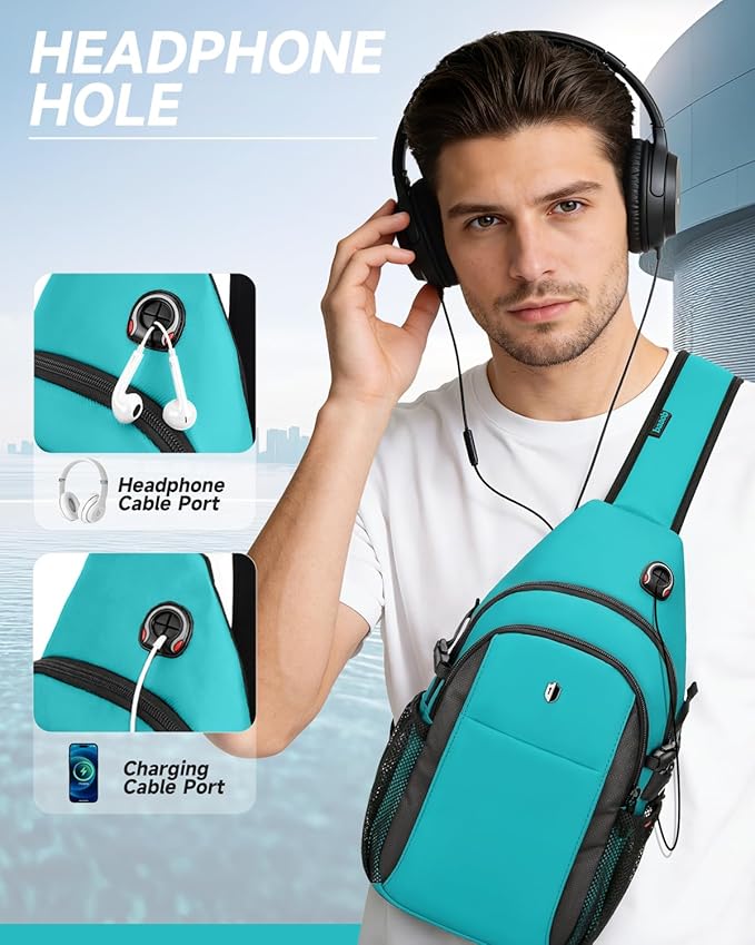 Expandable Sling Bag for Women, Turquoise Anti-Theft Crossbody Bag with Water Bottle Pocket, Summer Travel Essentials for Beach, Theme Park & College, Compatible with 11 inch iPad, Switch 2