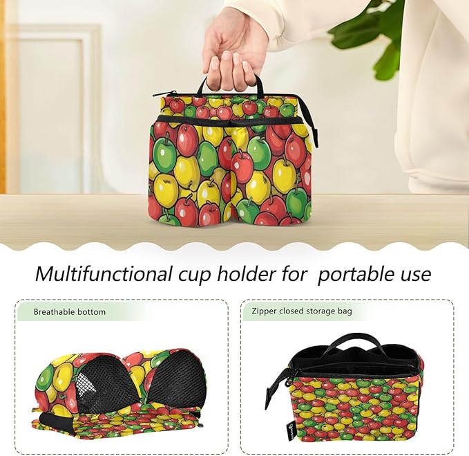 Luggage Cup Holder for Suitcases Free Hands Suitcase Cup Holder Travel Luggage Drink Holder Portable Luggage Cup Caddy Bag Carrier with Handle Apples Colorful