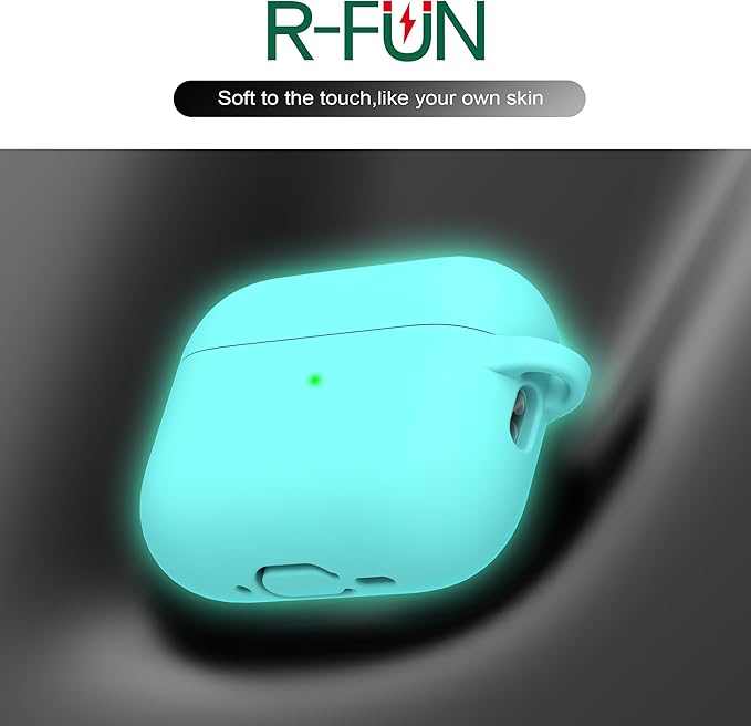 R-fun for AirPods Pro 3 Case (2025), Soft Silicone Protective Case Cover Compatible with Apple AirPods Pro 3rd Generation (USB-C Cable) for Women Men with Cleaning Kit and Keychain, Glow Blue