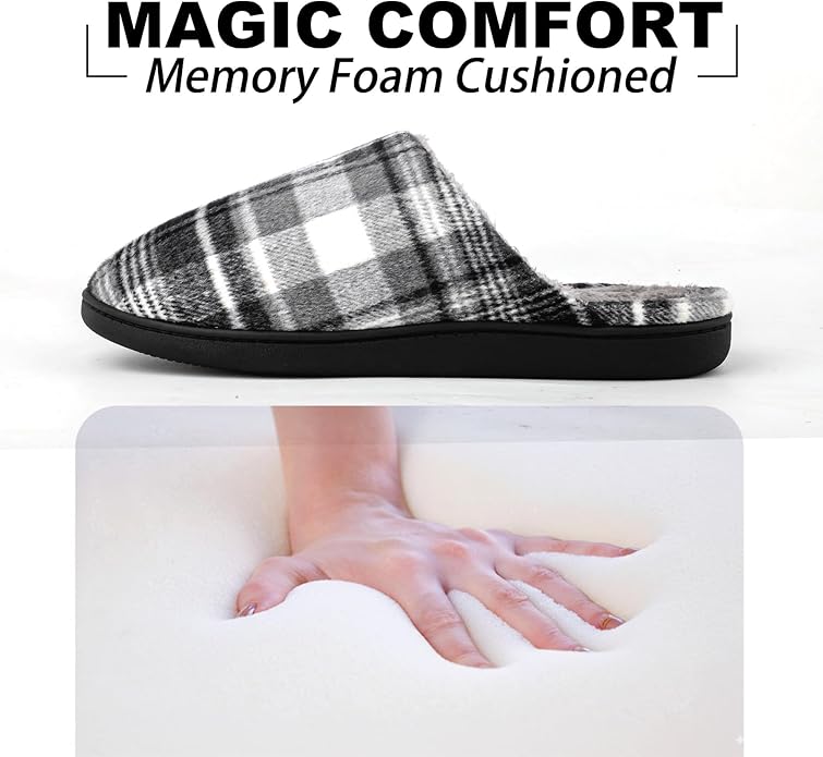 riemot Mens Furry House Slippers Memory Foam Bedroom Shoes Cushioned Lightweight Home Shoe with Thicken Sole Indoor Outdoor Travel Slipper