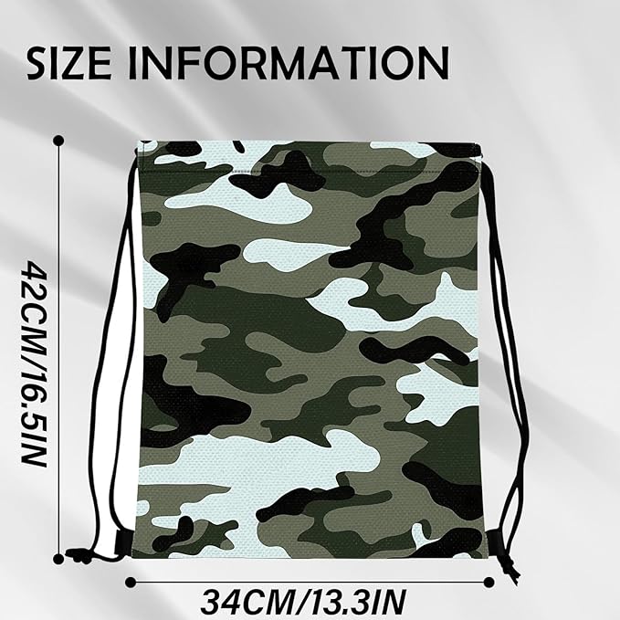 Drawstring Backpack for String Bag Waterproof Cute Sports Beach Swimming Travel (13"×17")-Green Camouflage