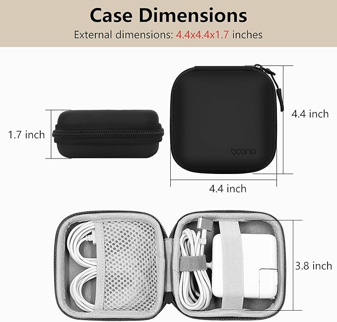 Charger Case for Macbook, Portable Tech Electronic Organizer Bag, Small Travel Storage Pouch for Laptop Accessories, MacBook Power Adapter, Charging Cords, USB Drives, Power Bank (Black PU, M)