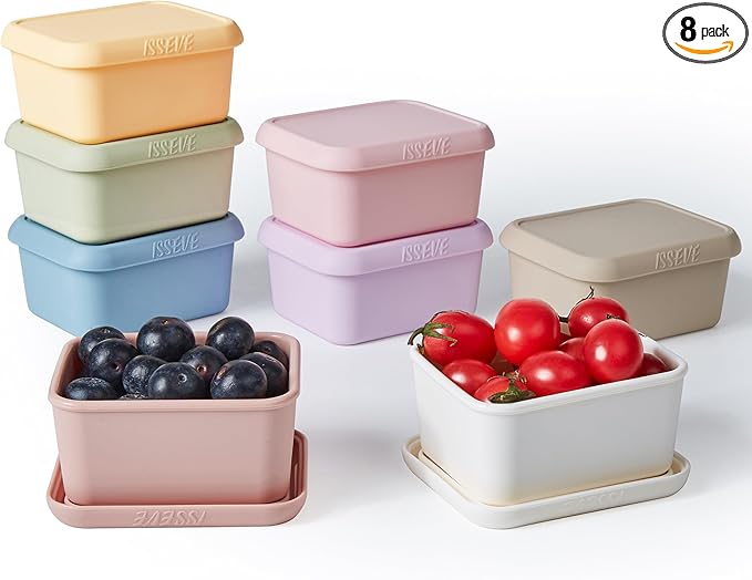 ISSEVE 8oz Silicone Snack Containers for Kids, 1 Cup Reusable Small Containers with Lids, Leak Proof Silicone Food Storage Containers, Kids Lunch Box for Daycare, School, Travel (8)