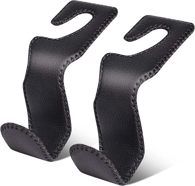 AXELECT Leather Purse Hooks for Car, 2 Pack Car Purse Holder, Car Headrest Hooks Holders for Hanging Purses and Bags Coats Grocery Bag Backpack