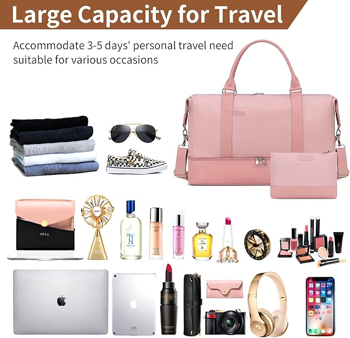 Women's Weekender bag Travel Duffel Bag with Shoe Compartment 21-inch Airline-Approved Carry-On, 2-Piece Overnight Bag Set Personal Item Luggage