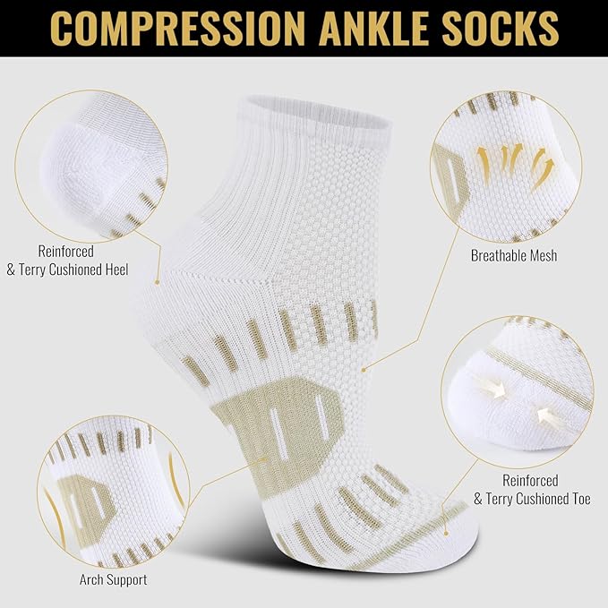 Copper Ankle Compression Socks for Men and Women(6 pairs), Breathable Arch Support Short Running Socks