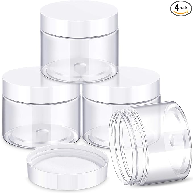 Patelai 4 Pieces Round Wide-mouth Leak Proof Plastic Container Jars with Lids for Travel Storage Makeup Beauty Products Face Creams Oils Salves Ointments DIY Making(6 Ounce,White)