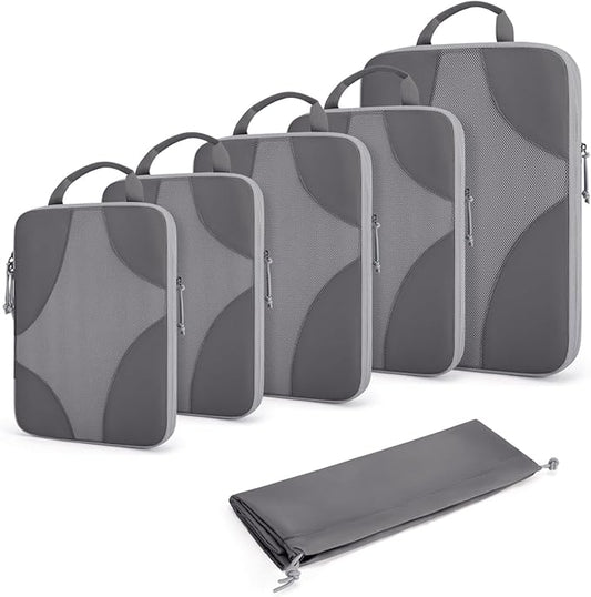 BAGSMART Compression Packing Cubes for Travel, 6 Set/14 Set Compressible Luggage Organizer for Cruise Ship, Lightweight Travel Essentials (1L+2M+2S+Shoe bag+Drawstring bag+Toiletry bag+6Plastic bags)