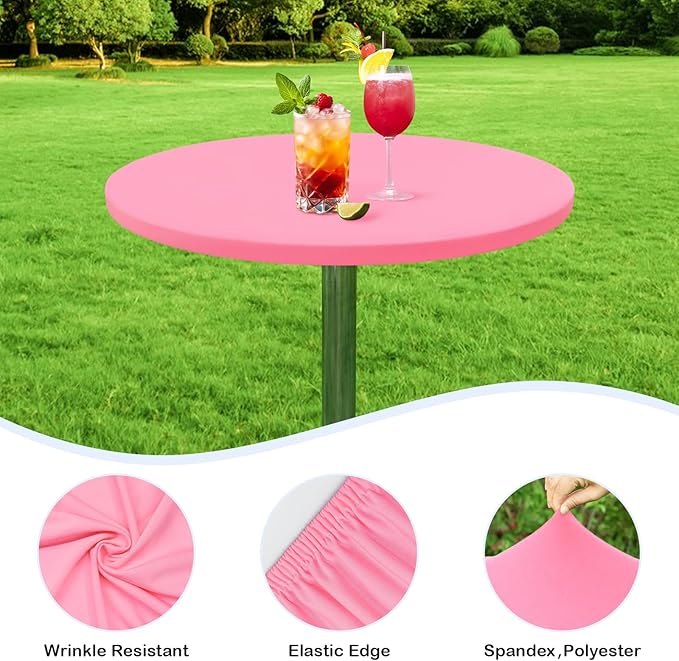Wolkemer 4 Pack Pink Fitted Tablecloth 30 Inch Round Elastic Edges Table Cloth, Spandex Stretch Table Cover with Machine Washable Fabric for Wedding Party Picnic Dining Indoor Outdoor