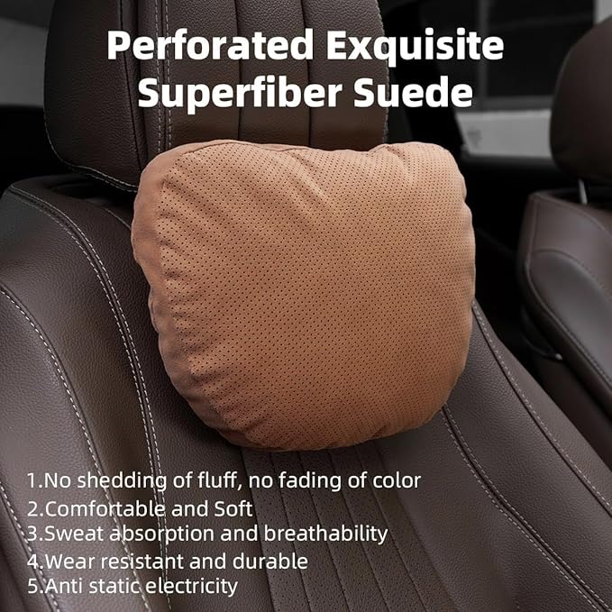 2 Pcs Car Headrest Neck Pillow for Driving,Universal Premium Suede Leather Soft and Comfortable Headrest,Three Gears of Height Adjustment Car Seat Headrest Pillow Car Interior Accessories