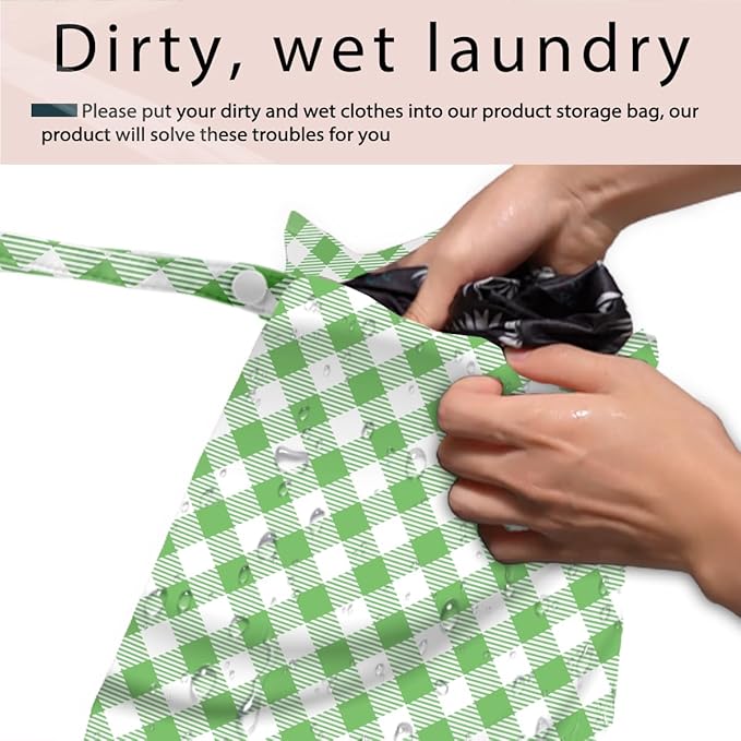 Wet Bag, 4Pcs Wet Dry Bag Set, Reusable Waterproof Bags with Blue Diamond Lattice & Green Gingham Prints for Women, Great for Beach Getaways & Pool Days